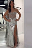 Laden Sie das Bild in den Galerie-Viewer, Glitzer Gold Metallisch Meerjungfrau Korsett Langes Ballkleid mit Schlitz