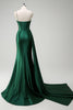 Laden Sie das Bild in den Galerie-Viewer, Glitzer Dunkelgrün Pailletten Spaghettiträger Lange Abendkleid mit Schlitz