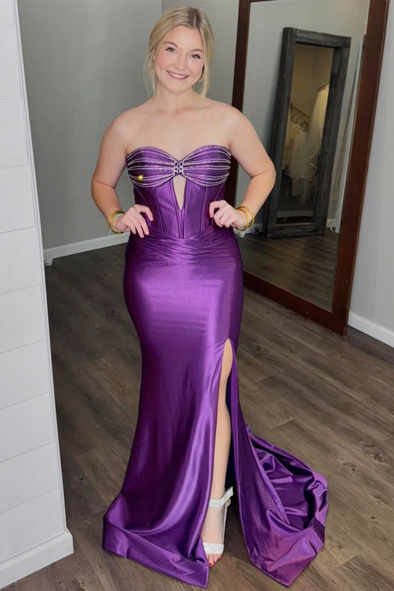 Laden Sie das Bild in den Galerie-Viewer, Glitzer Dunkelgrün Korsett Satin Langes Ballkleid mit Schlitz