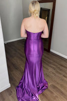 Laden Sie das Bild in den Galerie-Viewer, Glitzer Dunkelgrün Korsett Satin Langes Ballkleid mit Schlitz