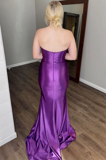 Glitzer Dunkelgrün Korsett Satin Langes Ballkleid mit Schlitz