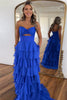 Laden Sie das Bild in den Galerie-Viewer, Schwarzer Gestufte Schätzchen Chiffon Langes Abendkleid mit Schlitz