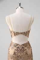 Laden Sie das Bild in den Galerie-Viewer, Glitzer Champagner Rückenausschnitt Lang Abendkleider