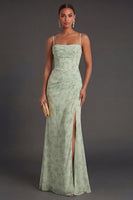 Laden Sie das Bild in den Galerie-Viewer, Salbeigrün Blumenmuster Meerjungfrau Spaghettiträger Abendkleid mit Schlitz