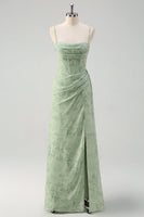 Laden Sie das Bild in den Galerie-Viewer, Leely Women Dusty Sage Floral Mermaid Prom Dress Chiffon Spaghetti Strap Party Gala Dress with Slit