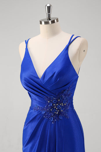 Glitzer Königsblau Meerjungfrau Langes Abendkleid mit Applikationen