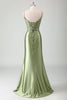 Laden Sie das Bild in den Galerie-Viewer, Glitzer Salbei Appliziertes Spaghettiträger Langes Abendkleid