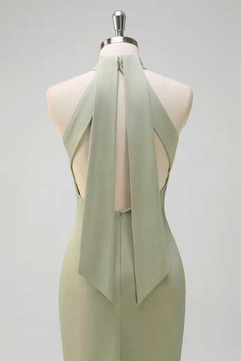Salbei Neckholder Meerjungfrau Satin Boden Lange Brautjungfernkleid