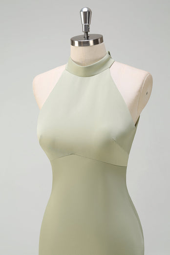 Salbei Neckholder Meerjungfrau Satin Boden Lange Brautjungfernkleid