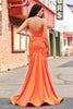Laden Sie das Bild in den Galerie-Viewer, Glitzer Orange Meerjungfrau Spaghettiträger Langes Ballkleid mit Stickerei