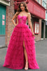 Laden Sie das Bild in den Galerie-Viewer, Fuchsia A Linien Schulterfrei Langes Ballkleid mit Schilitz