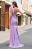 Laden Sie das Bild in den Galerie-Viewer, Fuchsia Meerjungfrau Eine Schulter Perlenstickerei Langes Satin Ballkleid mit Schlitz