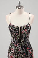 Laden Sie das Bild in den Galerie-Viewer, Schwarz Meerjungfrauen Spaghettiträger Tüll Ballkleid mit Perlenstickerei