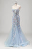 Laden Sie das Bild in den Galerie-Viewer, Schwarz Meerjungfrauen Spaghettiträger Tüll Ballkleid mit Perlenstickerei
