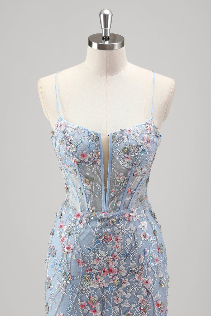 Laden Sie das Bild in den Galerie-Viewer, Schwarz Meerjungfrauen Spaghettiträger Tüll Ballkleid mit Perlenstickerei