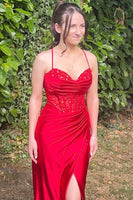 Laden Sie das Bild in den Galerie-Viewer, Glitzer Khaki Korsett Meerjungfrau Langes Abendkleider mit Schlitz