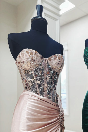 Glitzer Erröten Korsett Meerjungfrau Langes Abendkleid mit Schlitz