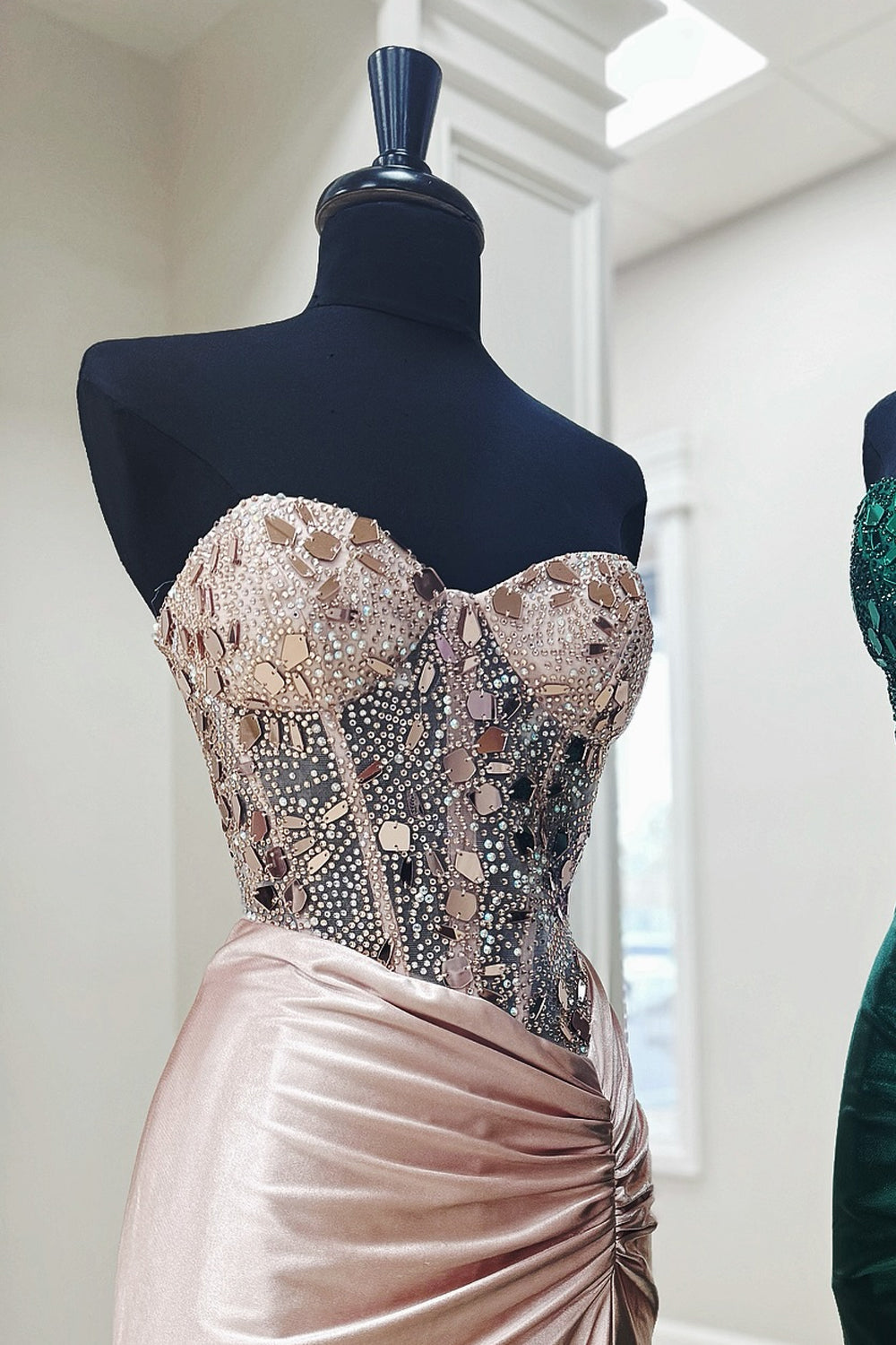 Glitzer Erröten Korsett Meerjungfrau Langes Abendkleid mit Schlitz
