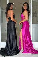 Laden Sie das Bild in den Galerie-Viewer, Schwarz Neckholder Korsett Lange Abendkleid mit Schlitz