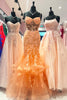 Laden Sie das Bild in den Galerie-Viewer, Blumen Orange Meerjungfrau Korsett Spaghettiträger Lange Abendkleid