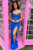 Laden Sie das Bild in den Galerie-Viewer, Glitter Königsblau Korsett Perlen Lange Abendkleid mit Schlitz