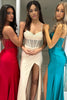 Laden Sie das Bild in den Galerie-Viewer, Glitter Königsblau Korsett Perlen Lange Abendkleid mit Schlitz
