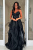 Laden Sie das Bild in den Galerie-Viewer, Glitzer Schwarzes Korsett Spaghettiträger Lange Abendkleid