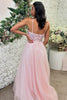 Laden Sie das Bild in den Galerie-Viewer, Glitzer Rosa Blumen A-Linie Perlen Lange Abendkleid