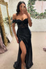 Laden Sie das Bild in den Galerie-Viewer, Schwarz Meerjungfrau Korsett Schulterfrei Lange Abendkleid mit Schlitz