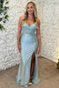 Laden Sie das Bild in den Galerie-Viewer, Blumen Himmelblau Korsett Appliziert Lange Abendkleid mit Schlitz