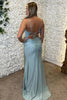 Laden Sie das Bild in den Galerie-Viewer, Blumen Himmelblau Korsett Appliziert Lange Abendkleid mit Schlitz