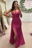 Laden Sie das Bild in den Galerie-Viewer, Glitzer Fuchsie Korsett Spaghettiträger Lange Abendkleid mit Spitze