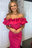 Laden Sie das Bild in den Galerie-Viewer, Rosa Schulterfrei Gerafft Satin Langes Abendkleid