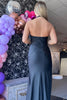Laden Sie das Bild in den Galerie-Viewer, Glitzer Schwarze Neckholder Perlen Langes Abendkleid mit Fransen