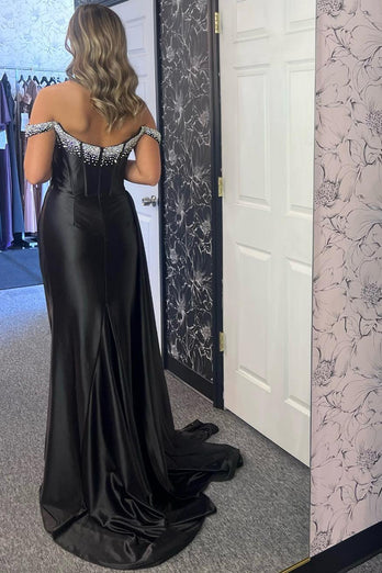 Glitzer Schwarzes Schulterfreies Korsett Langes Abendkleid