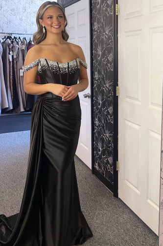 Glitzer Schwarzes Schulterfreies Korsett Langes Abendkleid