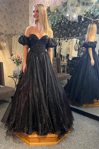 Glitzer Schwarzes Appliziertes Korsett Langes Abendkleid