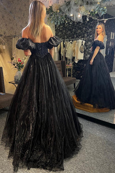 Glitzer Schwarzes Appliziertes Korsett Langes Abendkleid