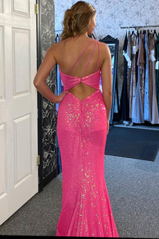 Glitzer Rosa Eine Schulter Meerjungfrau Langes Abendkleid