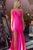 Laden Sie das Bild in den Galerie-Viewer, Rosa Meerjungfrau Spaghettiträger Satin Langes Abendkleid
