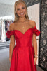 Laden Sie das Bild in den Galerie-Viewer, Rote Korsett Schulterfrei Satin Langes Abendkleid mit Schlitz