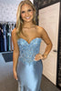Laden Sie das Bild in den Galerie-Viewer, Glitzer Grau Blau Meerjungfrau Korsett Langes Abendkleid mit Applikationen