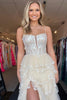 Laden Sie das Bild in den Galerie-Viewer, Glitzer Beige Korsett Spaghettiträger Gestreift Langes Abendkleid