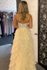 Laden Sie das Bild in den Galerie-Viewer, Glitzer Beige Korsett Spaghettiträger Gestreift Langes Abendkleid