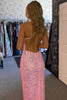 Laden Sie das Bild in den Galerie-Viewer, Glitzer Rosa Pailletten Rückenfrei Langes Abendkleid