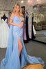 Laden Sie das Bild in den Galerie-Viewer, Glitzer Hellblau Chiffon V-Ausschnitt Langes Abendkleid mit Schlitz