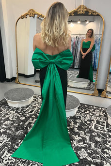 Schwarz Grün Trägerlos Langes Abendkleid mit Schleife