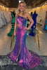 Laden Sie das Bild in den Galerie-Viewer, Glitzer Lila Ein Schulter Ausschnitt Langes Abendkleid