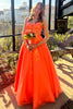 Laden Sie das Bild in den Galerie-Viewer, Glitzer Orange A-Linie Korsett Langes Abendkleid mit Applikationen