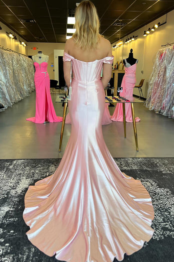 Hellrosa Korsett Schulterfrei Meerjungfrau Langes Abendkleid